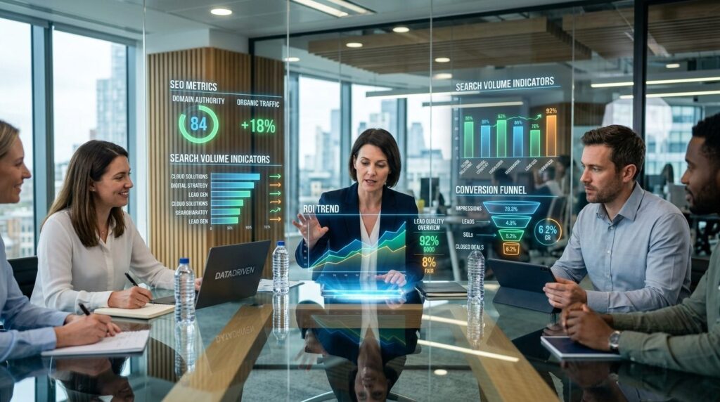 Digital transformation concept: IT business leader sitting a