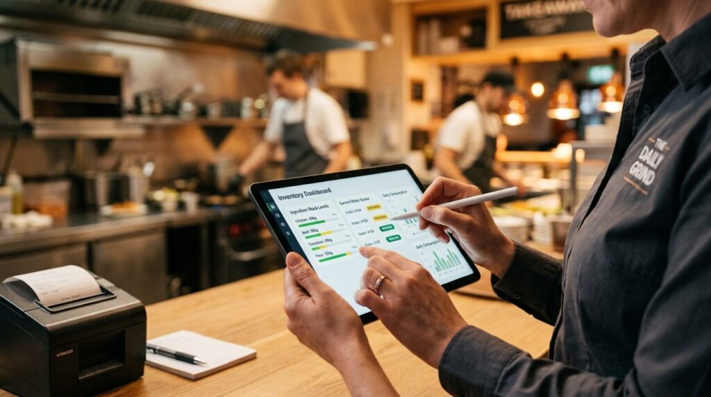 Close-up professional stock photo of a restaurant managers