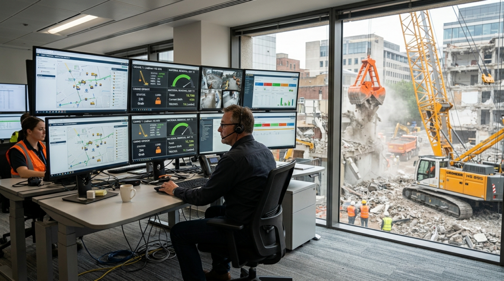 Integrated construction logistics control room with multiple